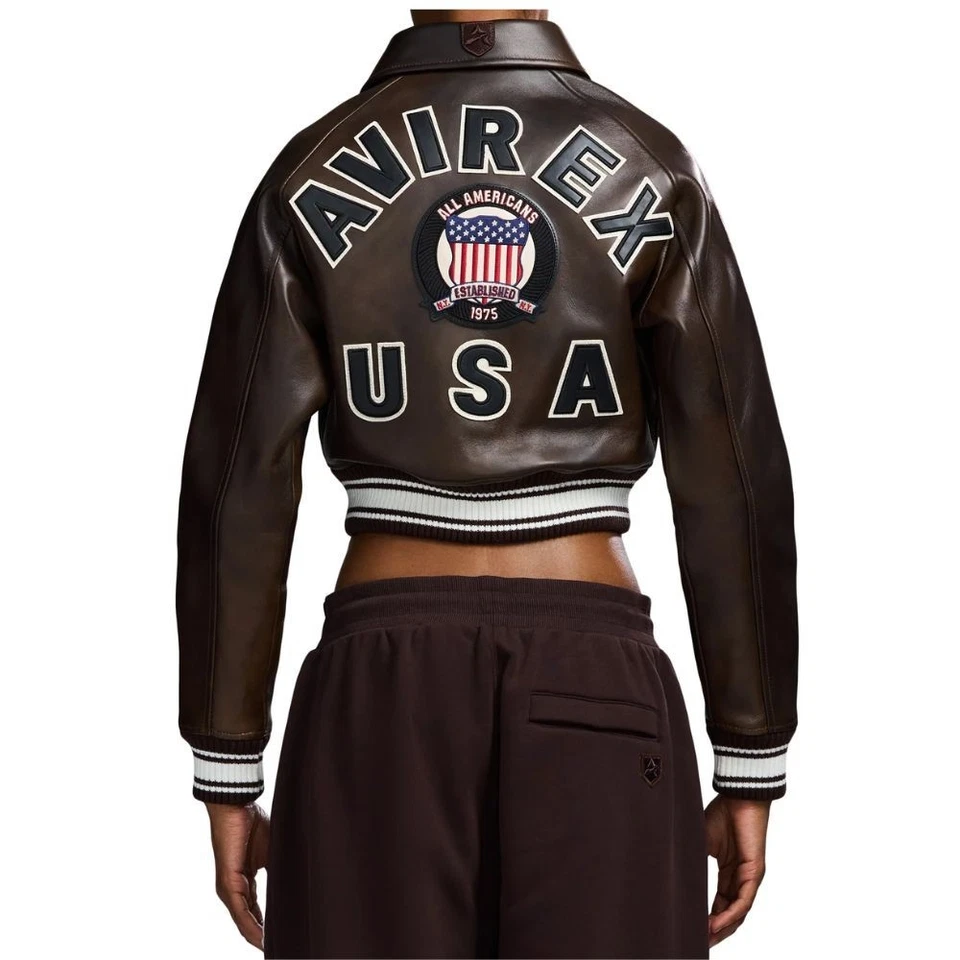 Jaqueta de couro Avirex feminina couro de vaca real bombardeiro clássico estilo de voo americano - Imagem 1 de 4