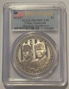 FIRST STRIKE ~~2013-P 5 Star Generals Commemorative Silver Dollar PR70DCAM PCGS - Picture 1 of 4