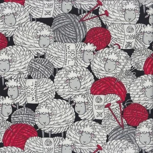 NEW Cute Sheep Balls of Wool Yarn Knitting Quilting Fabric 1/2 Metre - Picture 1 of 1