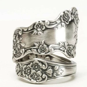 Anillo cuchara oxidada de plata de ley 925 anillo ajustable joyería regalos para mujer - Imagen 1 de 12