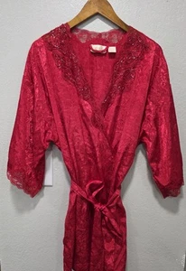 Vtg. Victoria Secret Sexy Red Satin Lace Beaded Sequin Robe One Size Gold Label - Picture 1 of 5