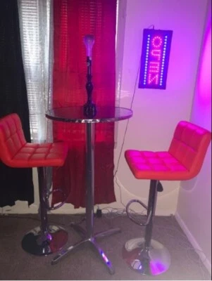 Bar Stools Set of 2 Red Leather Back Counter Height Pub Chairs Metal Padded Brea - Image 1 of 4