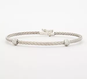Roberto Coin Spiga Diamond 18K White Gold Woven Station Bracelet Safety Clasp - Picture 1 of 6