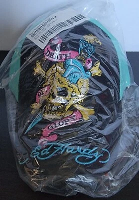 Vintage Ed Hardy Kids Boy's Skull Embroidered Hat Aqua Adjustable Strap One size - Image 1 of 3