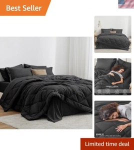 Juego de edredón King negro 7 piezas ropa de cama para todas las estaciones con sábanas y farsa - Imagen 1 de 11