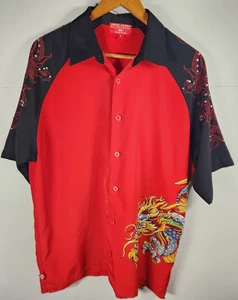 Camisa de campamento JNCO Jeans envolvente dragón chino en rojo y negro abotonada grande - Imagen 1 de 12