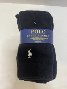 New Polo Ralph Lauren Youth Girls 2 Pairs Footless Tights 7-10 S/M Black - Picture 1 of 5