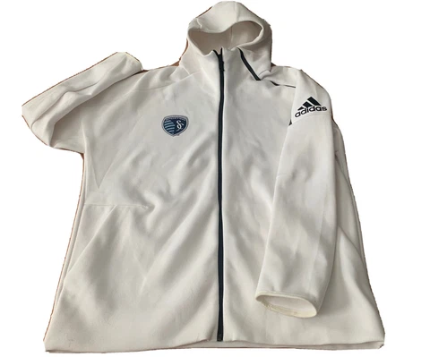 Adidas Kansas City Sporting Full Zip Cowl Neck Hoodie Mens Size XL White Cover