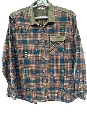 Jeremiah Shirt Men SZ XXL Brown Aztec Flannel Cotton Button Down Corduroy Trim - Image 1 of 4