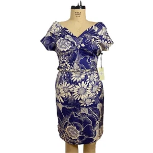 NWT Yoana Baraschi Anthropologie blue/beige floral print dress sz 8 DAMAGED BELT - Picture 1 of 10