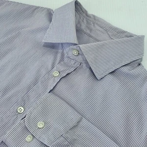 Armani Collezioni Dress Shirt Mens 16.5 42 L Lavender Pinstriped Cotton Lilac - Picture 1 of 8