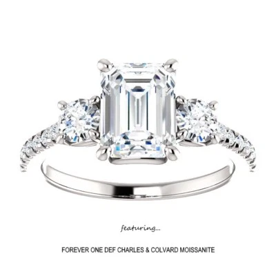 3.00 克拉翡翠切割莫桑石 Forever One DEF 戒指 14K 金 Charles & Colvard — 第 1/3 张图片