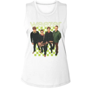 Weezer Green Checkerboard 2001 Lineup Photo Women's Muscle Tank T Shirt - Picture 1 of 3