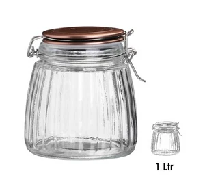 Glass Storage Jars Copper Lids Clip Screw Top Tea Food Pasta Canister Containers - Picture 1 of 26