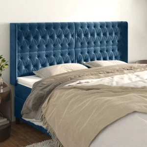 Kopfteil mit Ohren Dunkelblau 183x16x118/128 cm Samt - Bild 1 von 9