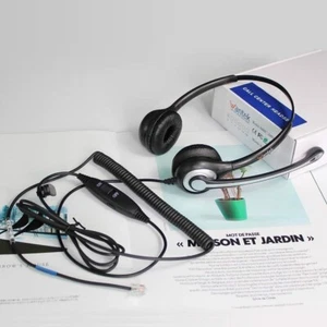 Office Phone Headset Noise Cancelling Mic Compatible Polycom Plantron Wantek RJ - Picture 1 of 3