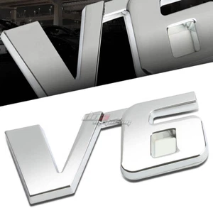 ALUMINUM STICK ON POLISHED CHROME V6 FENDER CAR DECAL EMBLEM TRIM BADGE LOGO - Picture 1 of 3