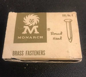 Vintage MONARCH 100 Brass Fasteners no. 4 Round Head w/Original Box +50 more pcs - Picture 1 of 12