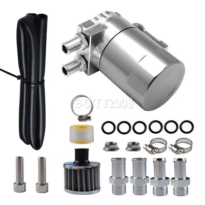 Oil Catch Can Tank Kit Polish Baffled Reservoir with Breather Filter Universal Foto 1 de 4