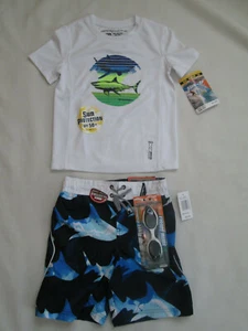 BOYS ZEROXPOSUR SWIM TOP SHIRT BOARDSHORTS UPF SUN PROTECTION SHARK MEDIUM 5/6 - Picture 1 of 4