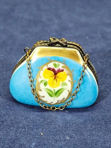 Limoges Trinket Box Purse With Chain - Picture 1 of 13
