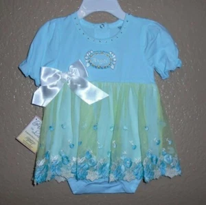 Stephan Baby Snapshirt DRESS Embellished, Bow, Teal Angels in Lace 12 Months NWT - Picture 1 of 5