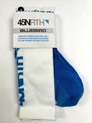 NUEVOS 45 NORTH Talla S Calcetines Blancos AZUL Peso Medio Lana Hasta la Rodilla CICLISMO  Foto 1 de 2