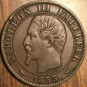 1853 W FRANCE 5 CENTIMES COIN