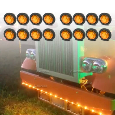 20X 3/4" Clearance Side Marker Chicken Lights LED Amber Lights For Peterbilt 359 - Image 1 of 4