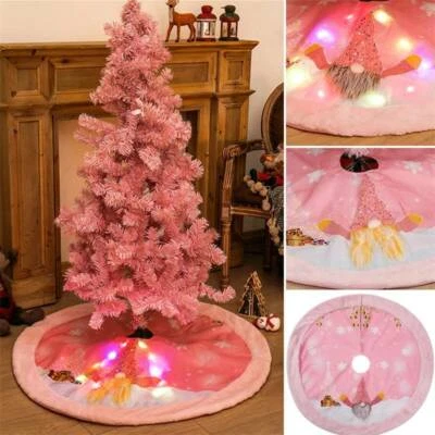 108cm Christmas Pink Felt Cloth LED Light Up Tree Skirt Blanket Party Decoration - Image 1 of 4