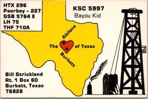 Tarjeta de radioaficionado Burkett, Texas QSL ""Bill Strickland"" pozo de petróleo/sin usar - Imagen 1 de 2