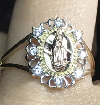 GOLD Ring 14k virgin Mary guadalupe cz oval 1.7g size 7 5 6 8 9 - Image 1 of 4