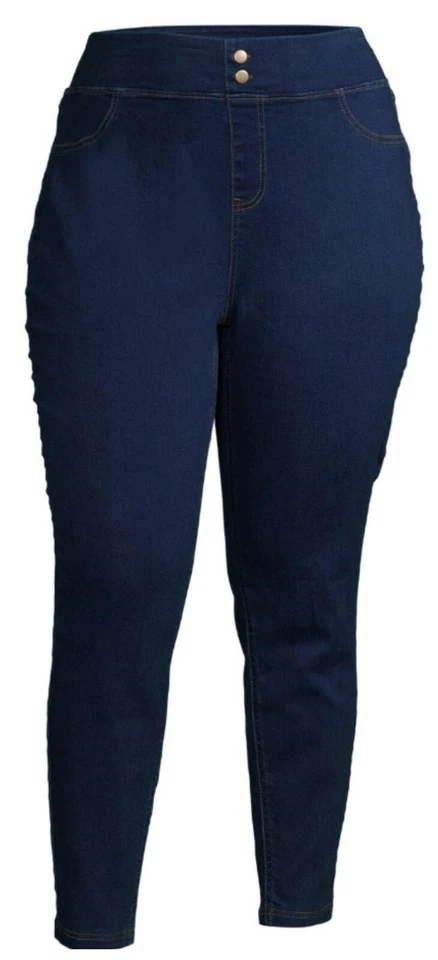 Terra & Sky Women's Plus 5x Blue Dark Wash Mid Rise SKINNY Pull on Jegging