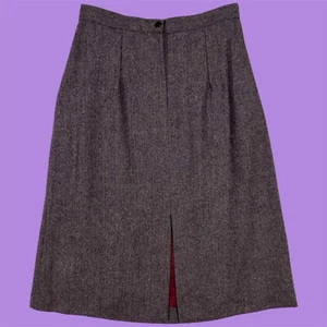 Vintage Plissee 100 % Wolle Tweed Midirock Damen 8 lila Fischgrätmuster 27" Taille - Bild 1 von 11