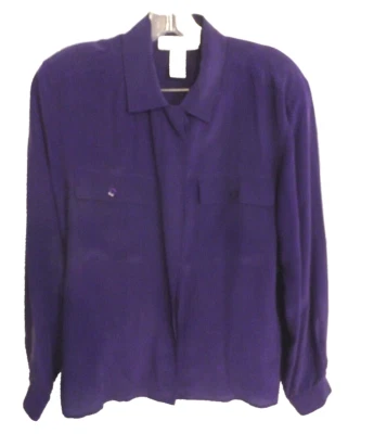 Blusa Jones New York Vintage Botón Frontal Púrpura Seda, Damas Talla 10 Foto 1 de 4