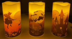 LOTE de 3 velas sin llama de Halloween con temporizador de 6 horas velas LED alimentadas por batería - Imagen 1 de 8