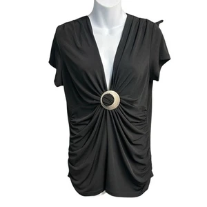 Vintage AB Studio Top Größe Large schwarz tiefer VNeck gerafft Stretch Y2K launisch Goth - Bild 1 von 9