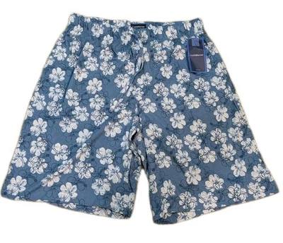 Croft & Barrow Men Shorts M Blue White Floral Pajama Elastic Waist 100% Cotton - Image 1 of 4