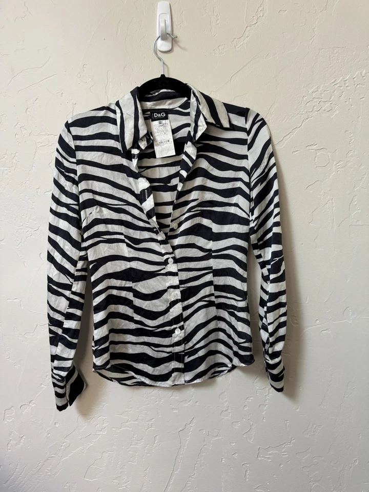 Camisa D&G Monocromática Cebra Rayas Abotonada 100% Seda Para Mujer Talla 2/4 Foto 1 de 4