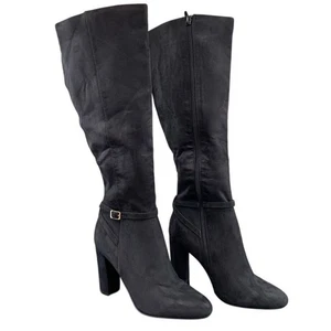 NEU Forever 21 Damengröße 8 schwarz Wildleder 20" durchgehender Reißverschluss kniehohe Stiefel 4" Absatz - Bild 1 von 12