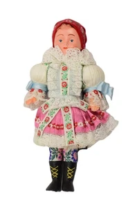Vintage ethnische tschechoslowakische Volkspuppe in traditioneller Kleidung und Kopfbedeckung 12 Zoll - Bild 1 von 9