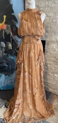 Платье макси BHLDN Sleevless с оборками размер Small металлическая нить с открытой спиной - Изображение 1 из 4