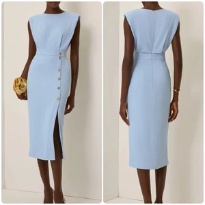 Neu mit Etikett Fehaute ärmelloses Etui-Midikleid mit Seitenschlitz und Rundhalsausschnitt Gr. 2 hellblau - Bild 1 von 12