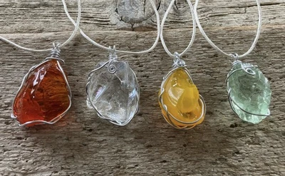 Lote de 4 piezas de collares colgantes envueltos en alambre de plata de vidrio Blenko Foto 1 de 3