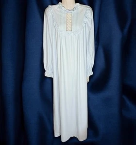 Vtg NEW Barad &CO Nightgown Gown Brushed Nylon Blue Cottagecore Lace Prairie L - Picture 1 of 12