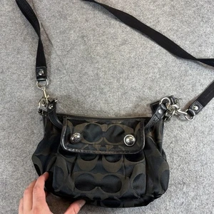 Bolso Bandolera Coach Signature Amapola Negro Marrón Jacquard Cuero Borde - Imagen 1 de 8