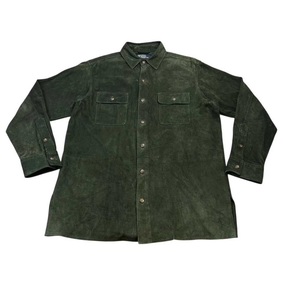 Pre 2012 Ralph Lauren Verde Gamuza Ultra Suave Camisa Chaqueta Para Hombre Mediana Foto 1 de 4