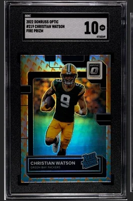 Panini Donruss 2022 clasificación óptica novato Christian Watson #219 Fire Prizm SSP Foto 1 de 2