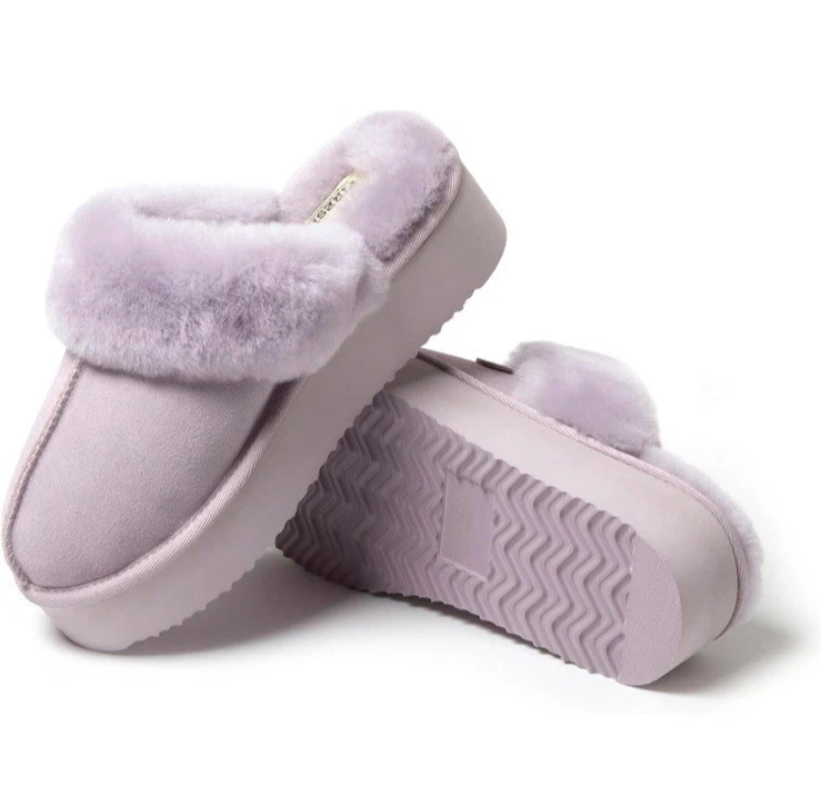 Dearfoams Women's Fireside Melton Genuine Shearling Platform Scuff Slippers - Image 1 of 4