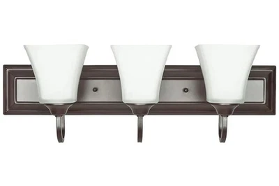 Sunset Lighting 3-Light 13W Vanity w/ Square Milk Glass Oiled Bronze Finish - Image 1 of 2